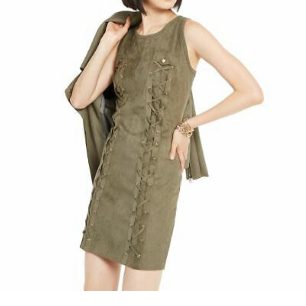 INC Lace Up Olive Drab Dress